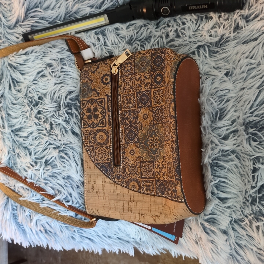 Corkcho Brown Patterned Crossbody Bag Made In Portugal.